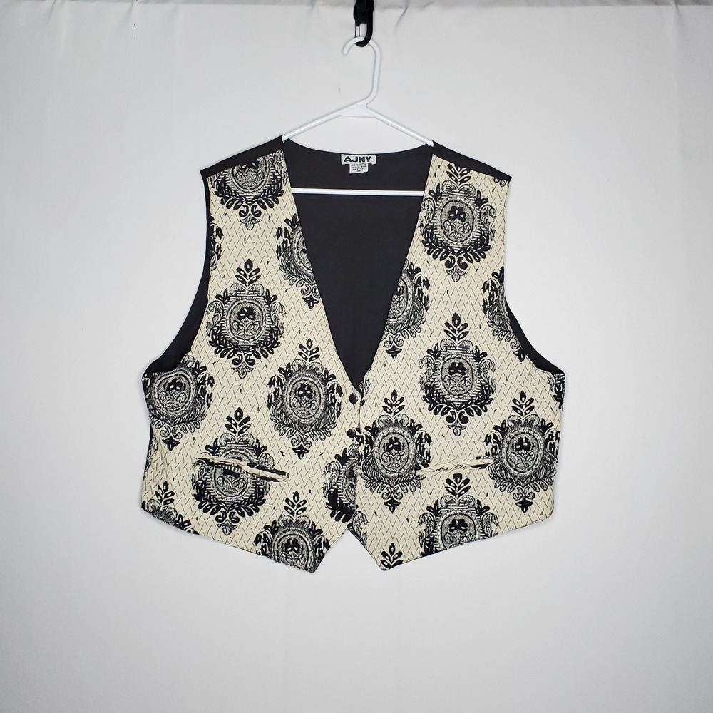 AJNY Paisley Sequin Vest Women 3X Cream Back 4-Button V-Neck Cropped Lined